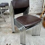Series of 42 civic chairs year 1970 stackable chrome and skai
