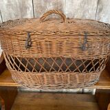 Ancien Panier Avec Couvercle Osier Tressé Malle De Transport Chat Chien
