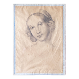 Painting drawing "Portrait of woman" nineteenth century lead mine signed Mauder