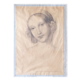 Painting drawing "Portrait of woman" nineteenth century lead mine signed Mauder