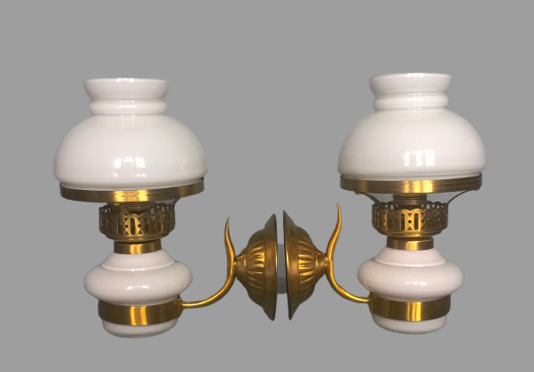 Pair of double opaline and gold metal wall light vintage 60's