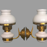 Pair of double opaline and gold metal wall light vintage 60's