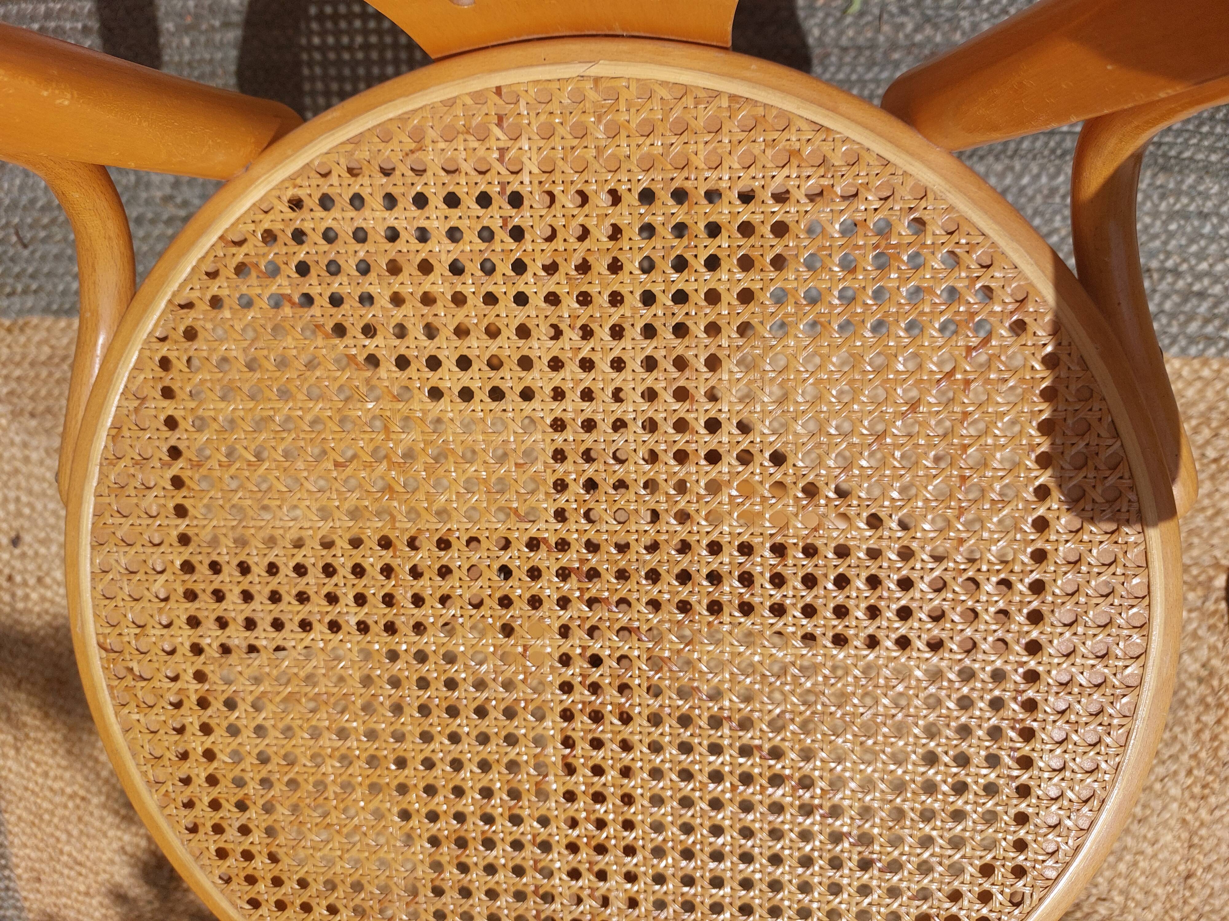 fauteuil tournant bois et cannage, vintage