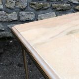 Pedestal side table in gold metal and marble