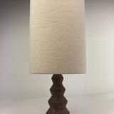 Brutalist ceramic "cork" tabl lamp, Teddy fabric shade. Dutch 1960s