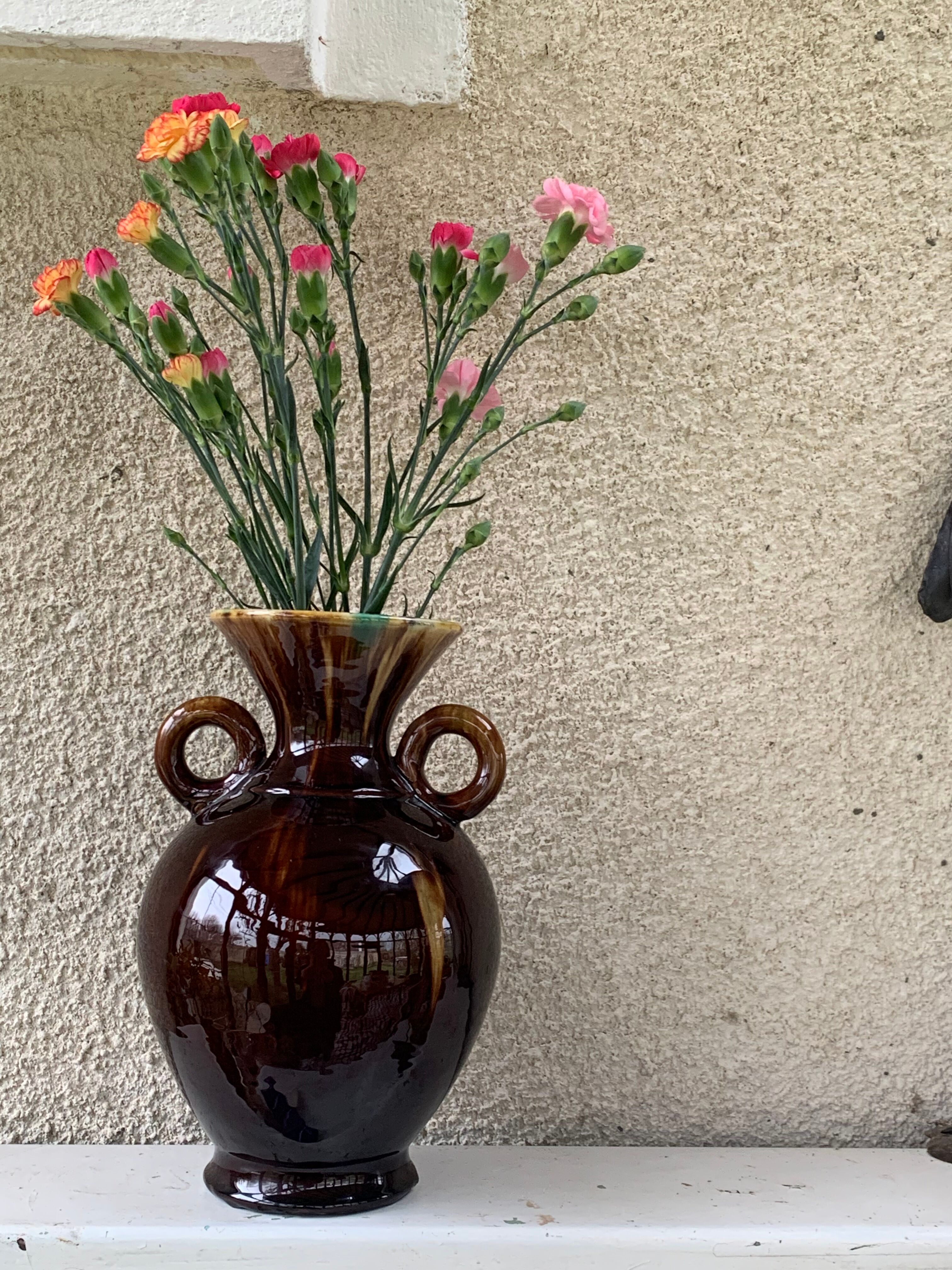 Amphora vase in glazed ceramic vallauris sign E.Covain vintage