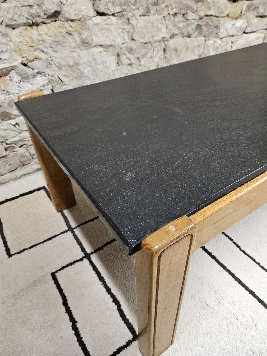 Vintage coffee table 1970" slate wood