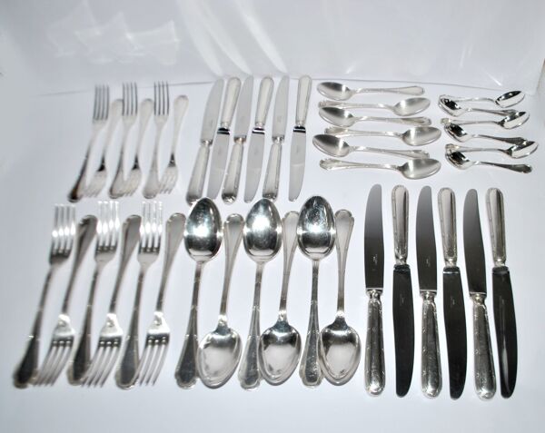 Ercuis ménagère trianon en métal argenté – set de 42 couverts de table ruban croisé