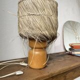 50s wood and straw lamp