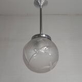 Art Deco pendant light with engraved glass globe and birds, 1930s