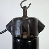 Large Industrial Black Enamel Factory Lamp with Cast Iron Top, 1950s