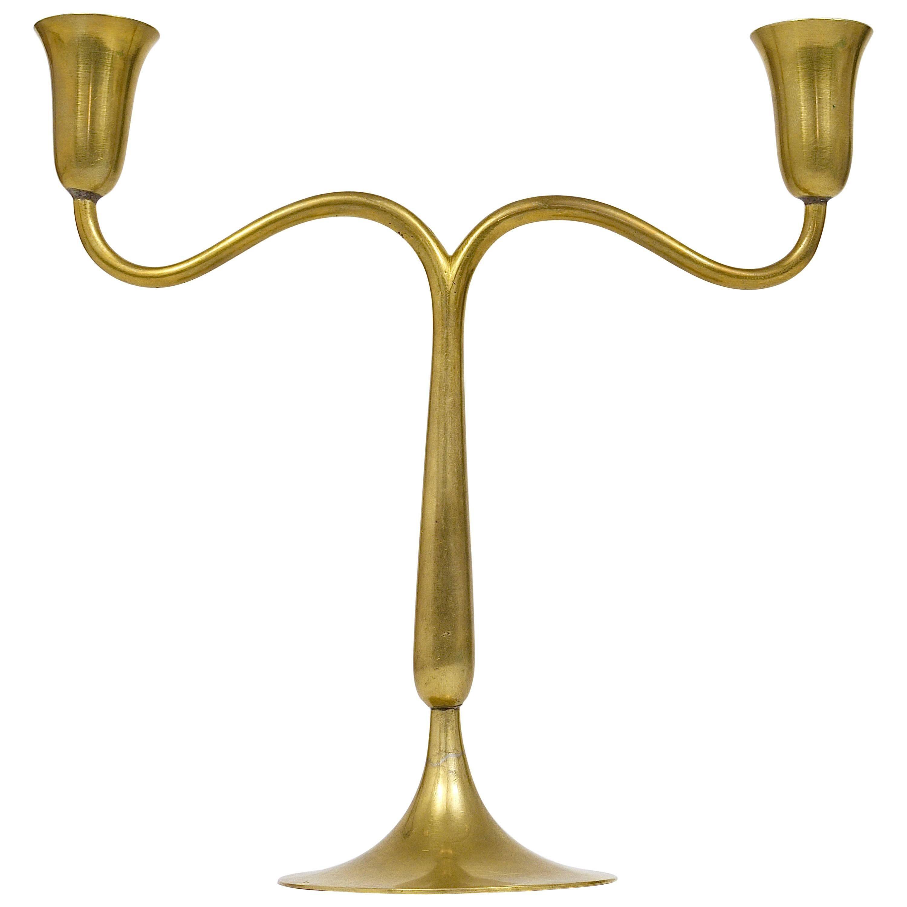 Two-armed brass chandelier from Vienna by Hagenauer, mid-century candle holder, Austria, 1940s.