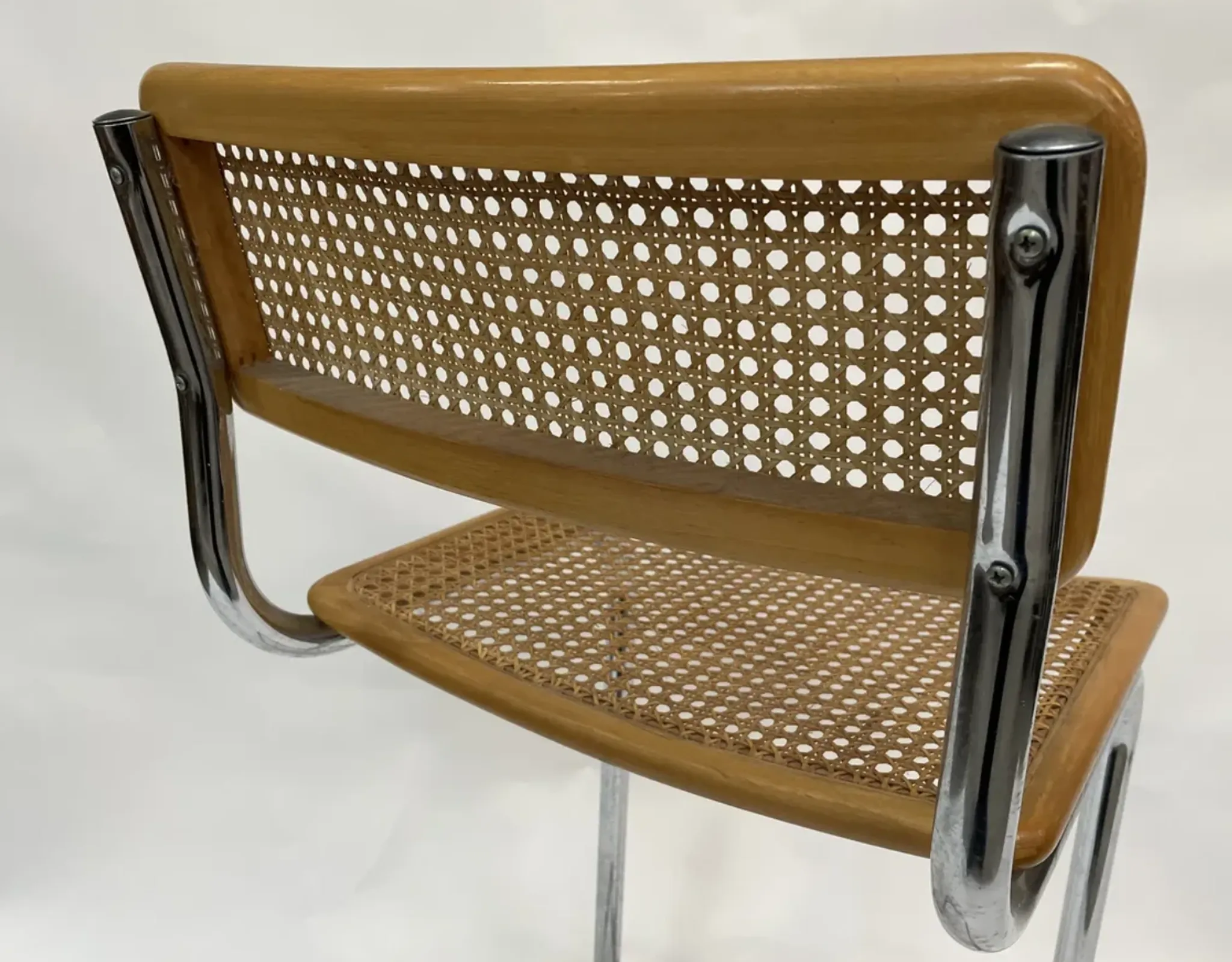 Vintage bar stool 80's Design Cesca style chrome and webbing