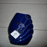 Blue lacquered vase with flowers & applied leaves