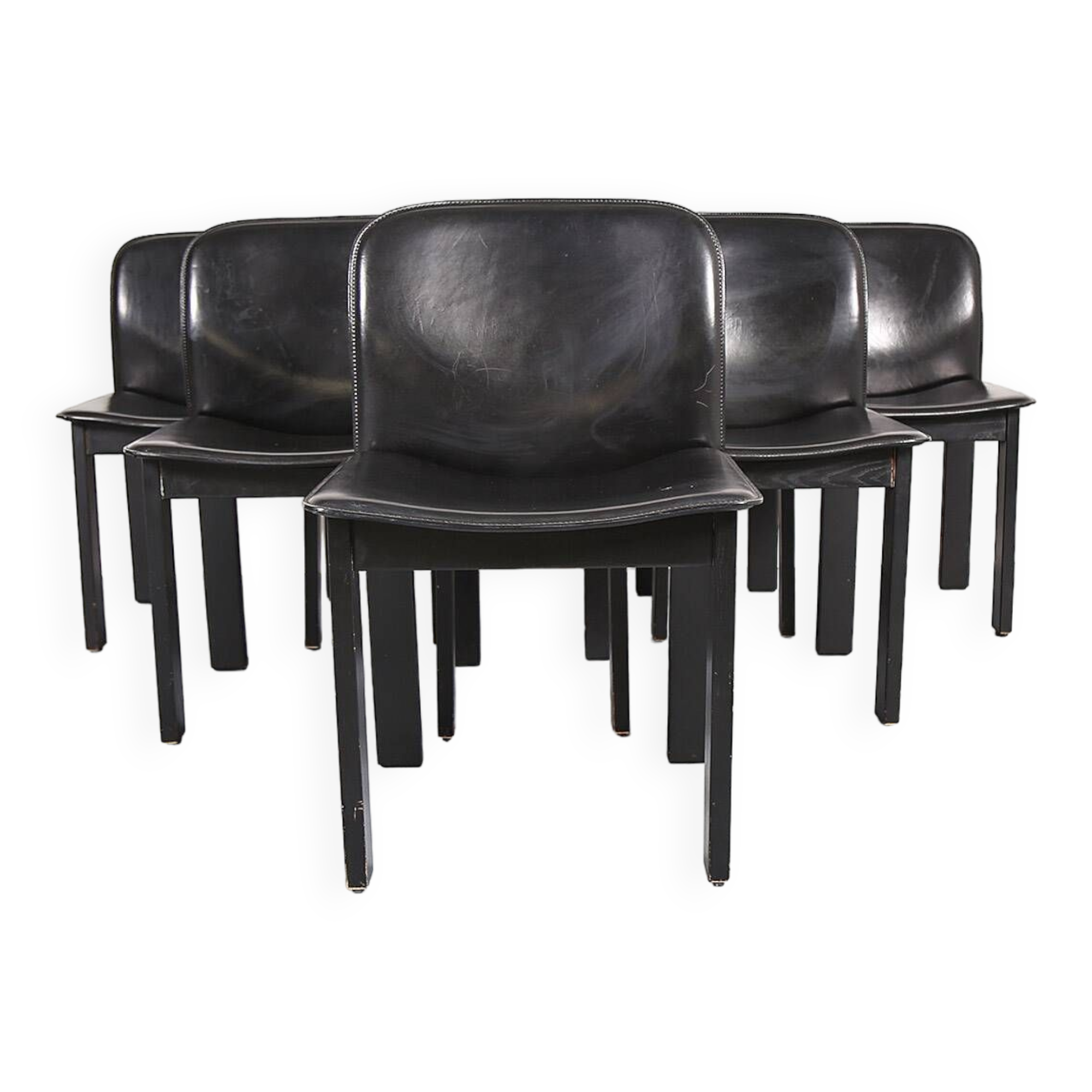 Lot de 6 chaises de salle à manger en bois et cuir noir