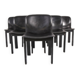 Lot de 6 chaises de salle à manger en bois et cuir noir