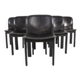 Lot de 6 chaises de salle à manger en bois et cuir noir
