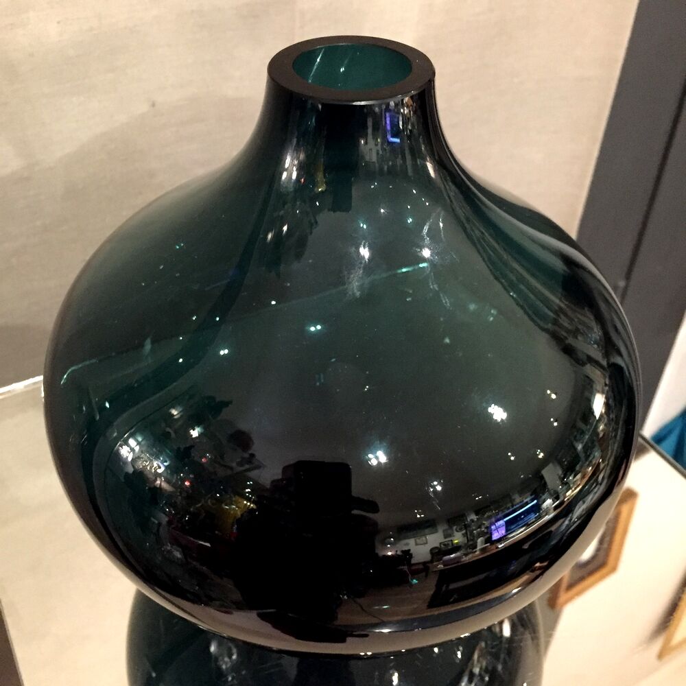Onion shaped vase of green and blue color in glass