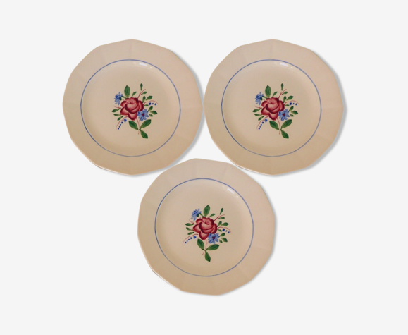 Lot de 3 assiettes dessert vintage Digoin Sarreguemines en porcelaine
