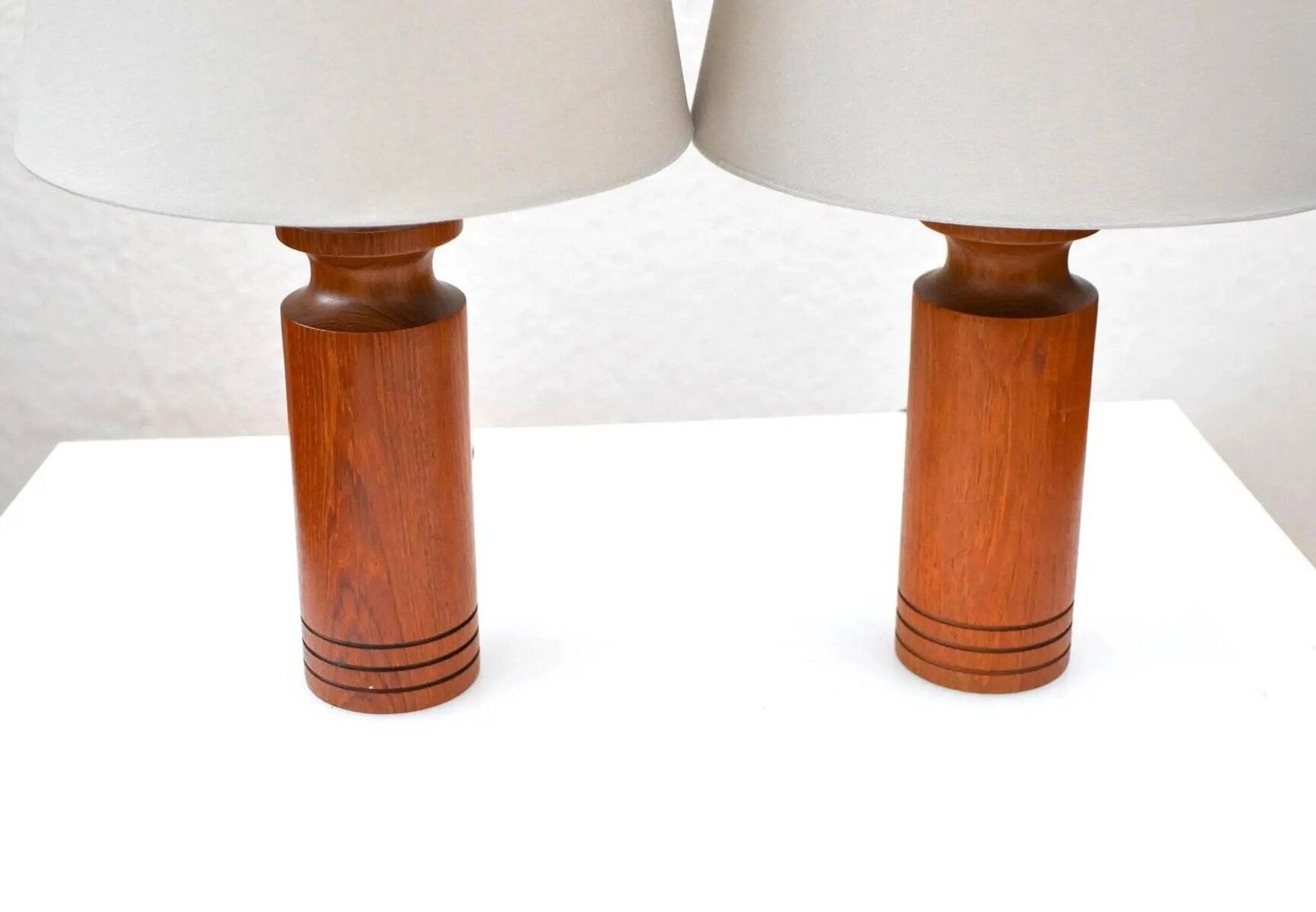 Large mid-century modern Danish teak table lamps, set of 2