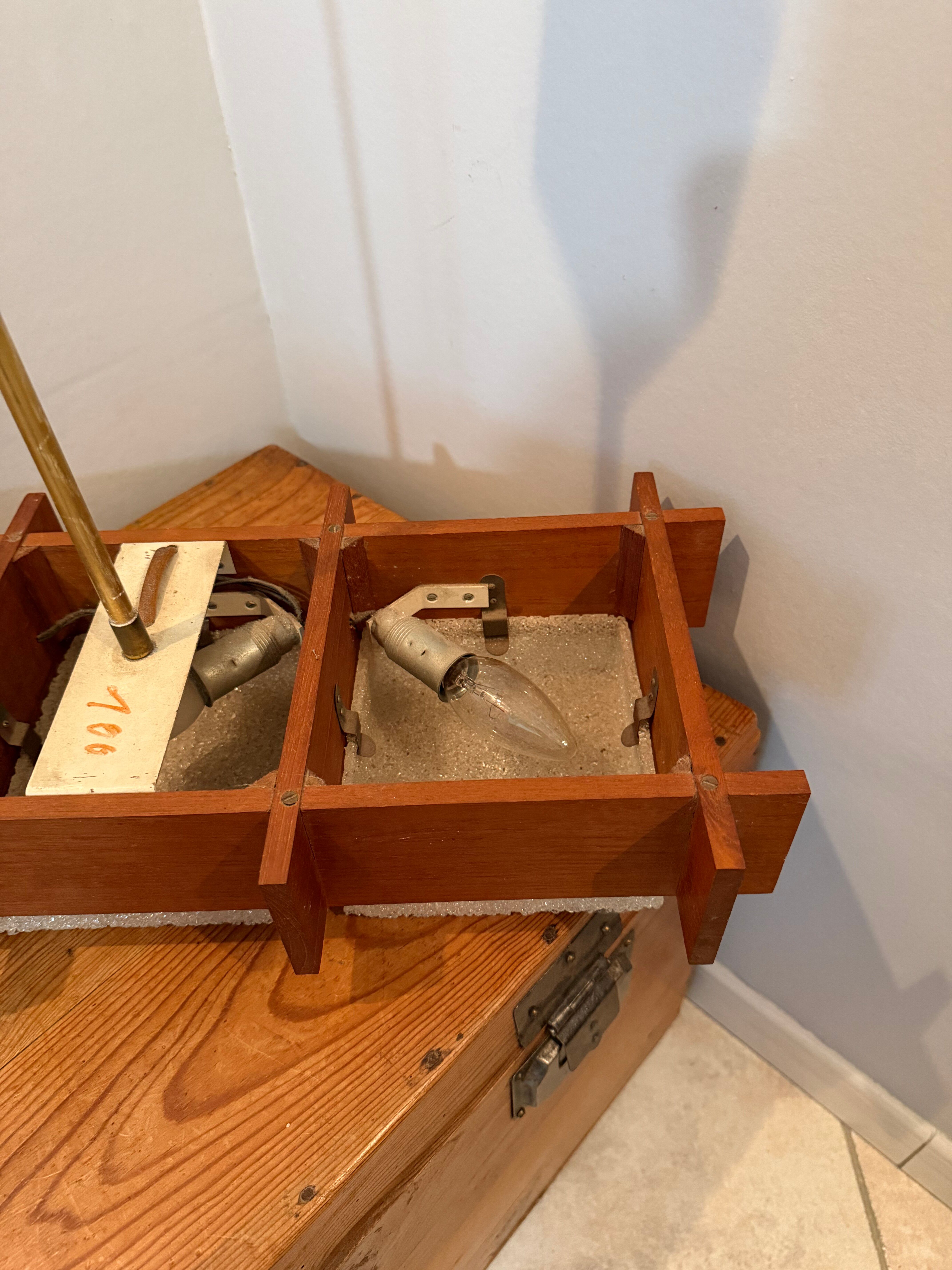 Scandinavian suspension design in teak and vintage perspex from the 1970s.