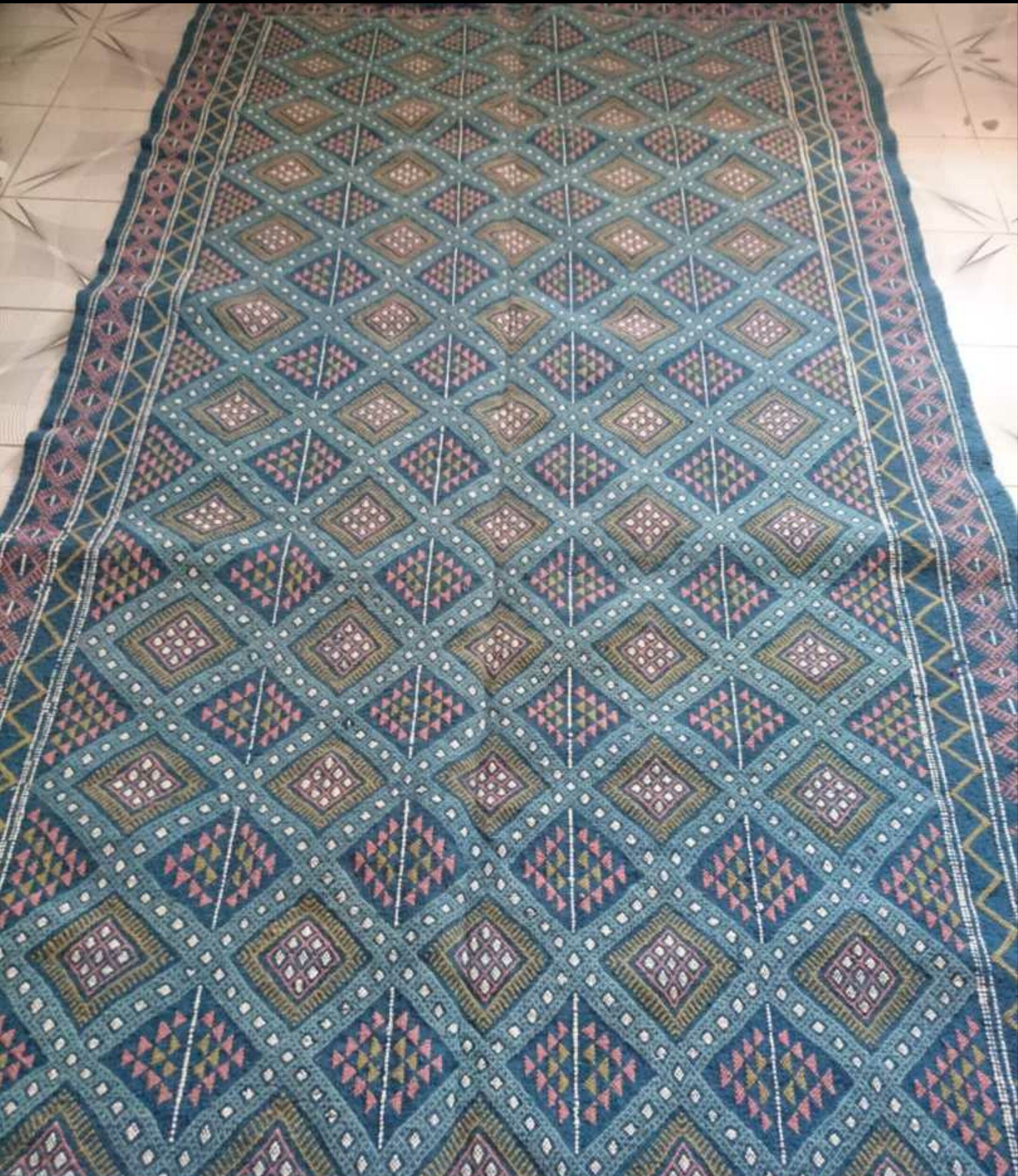 Berber carpet handmade multicolored wool 146 x 260 cm