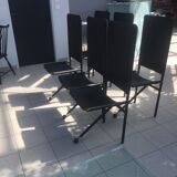 Set of 6 dining room chairs with tripod legs in grained leather and metal 1970