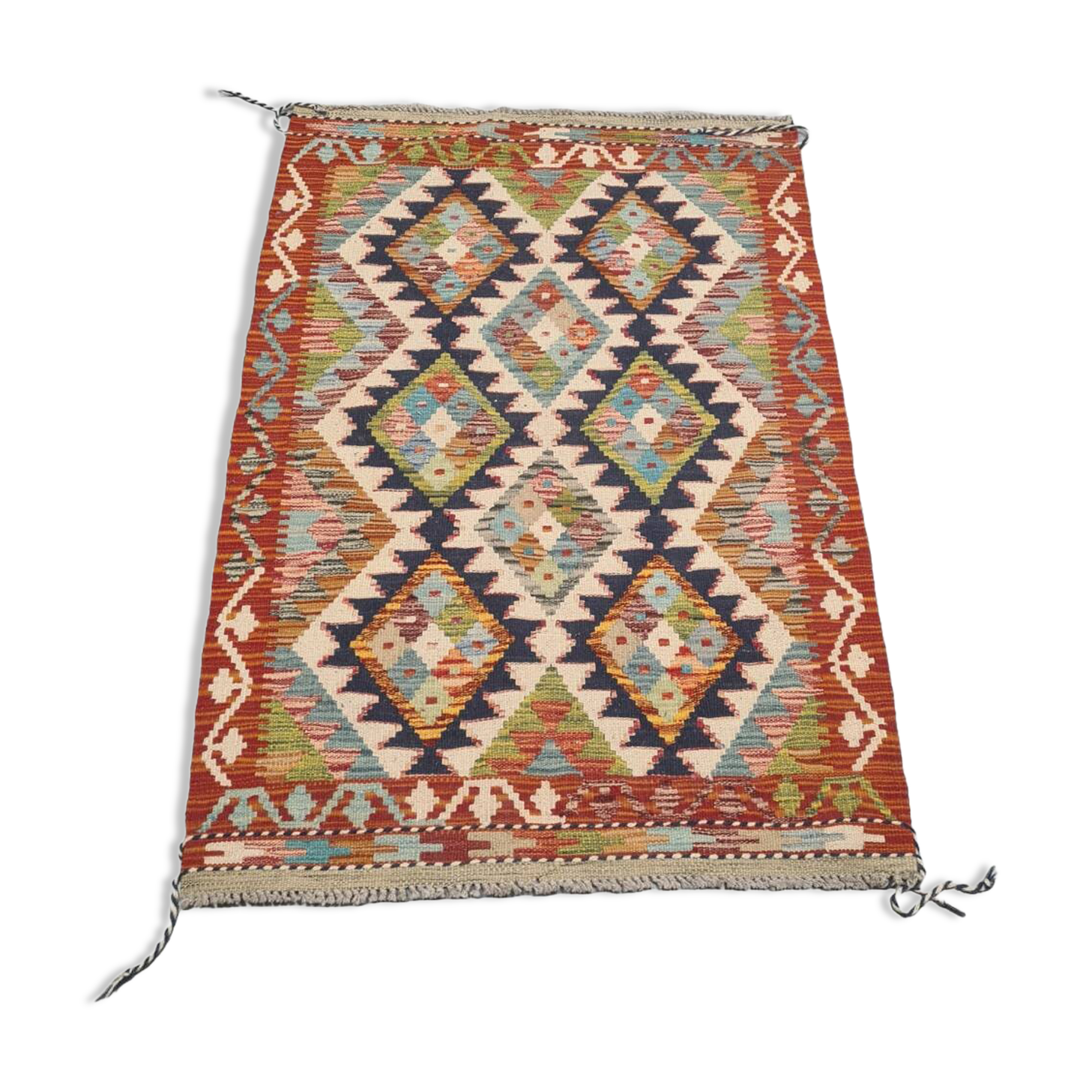 Vintage Afghan Kilim Made Of New Wool 79x119, 1980s