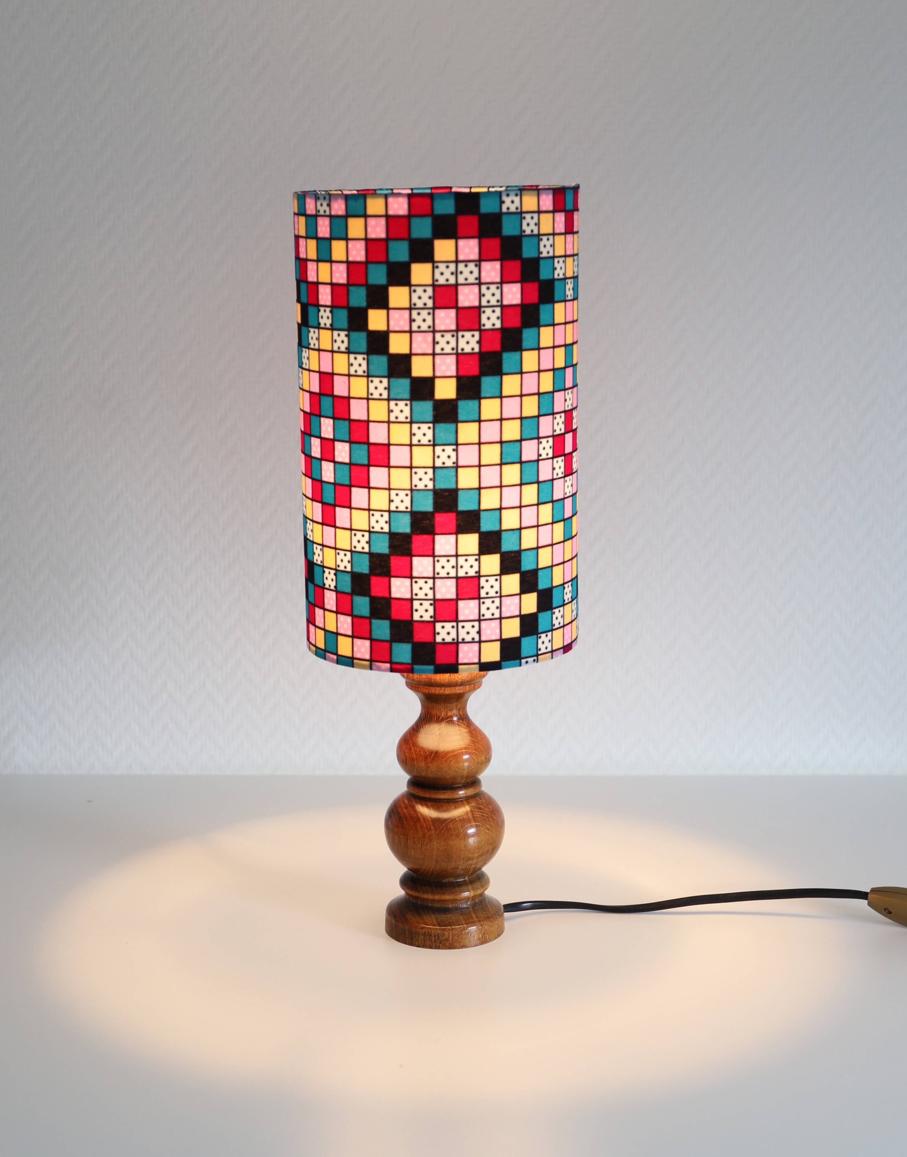 Vintage 70s bedside lamps, printed lampshades