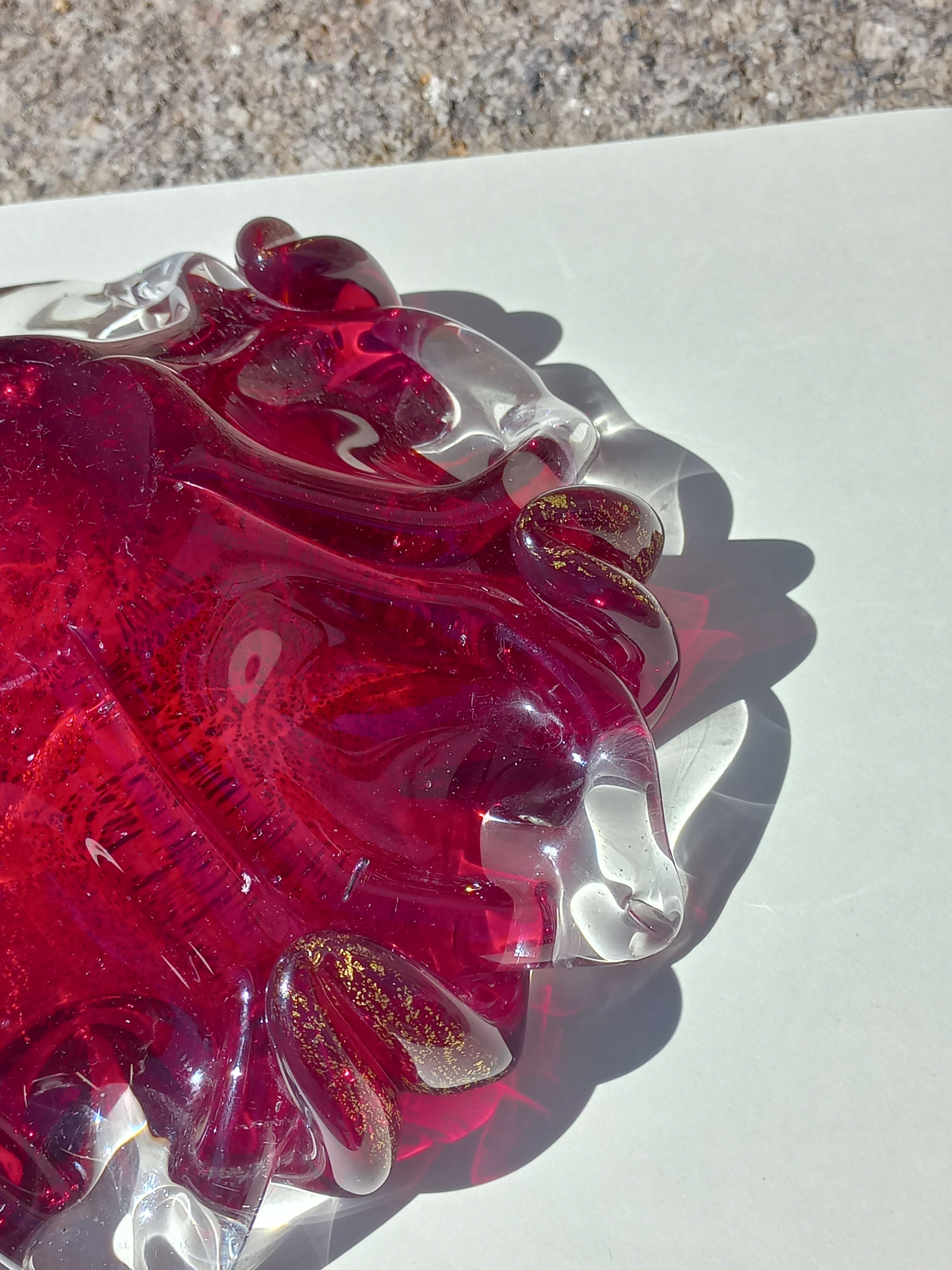 Cendrier et pilon verre et inclusions or Murano vintage
