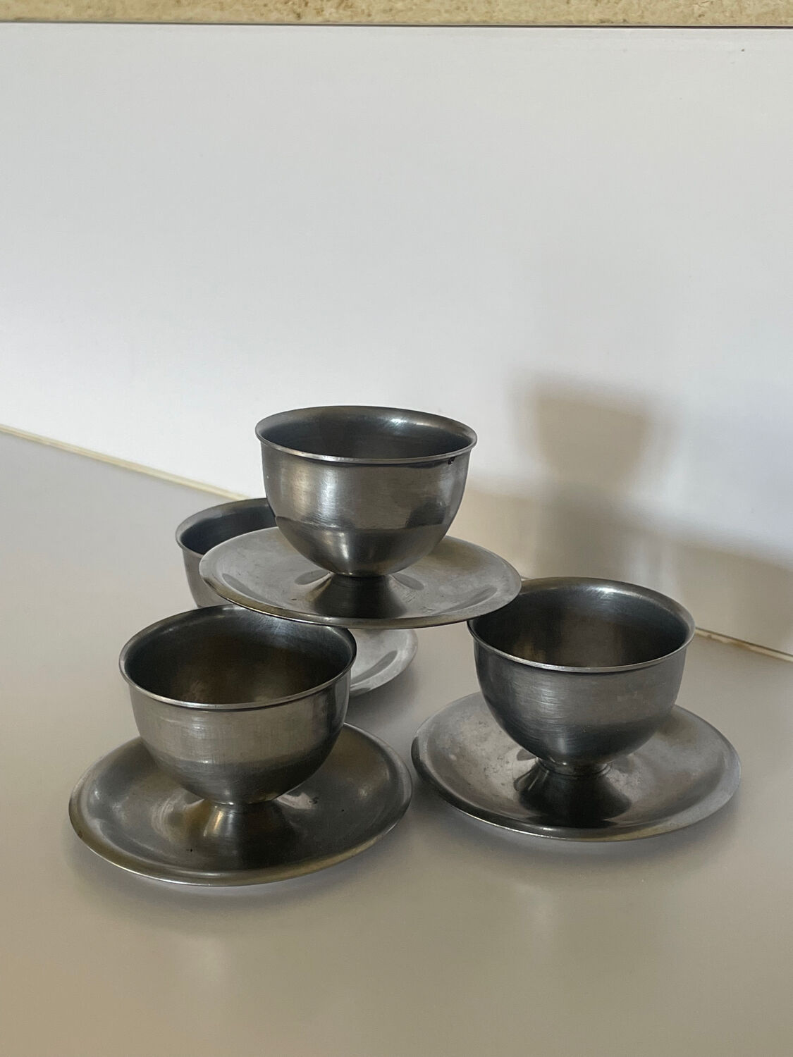 4 vintage stainless steel egg cups at 18%