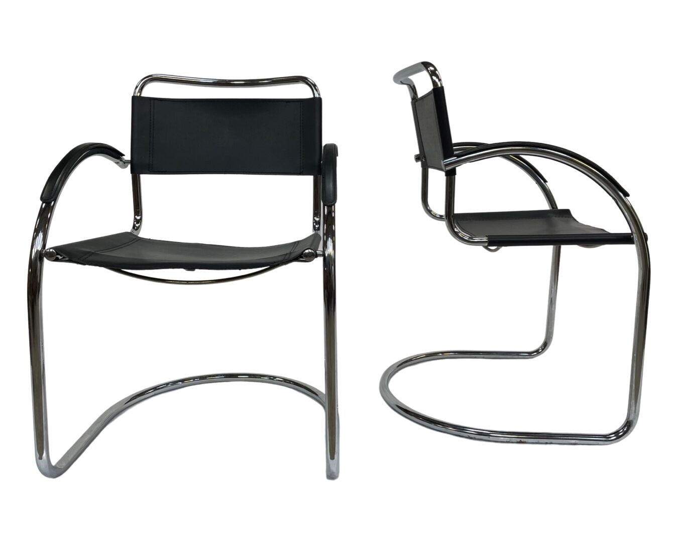 Set of 4 bauhaus cantilever chairs black leather and chrome design