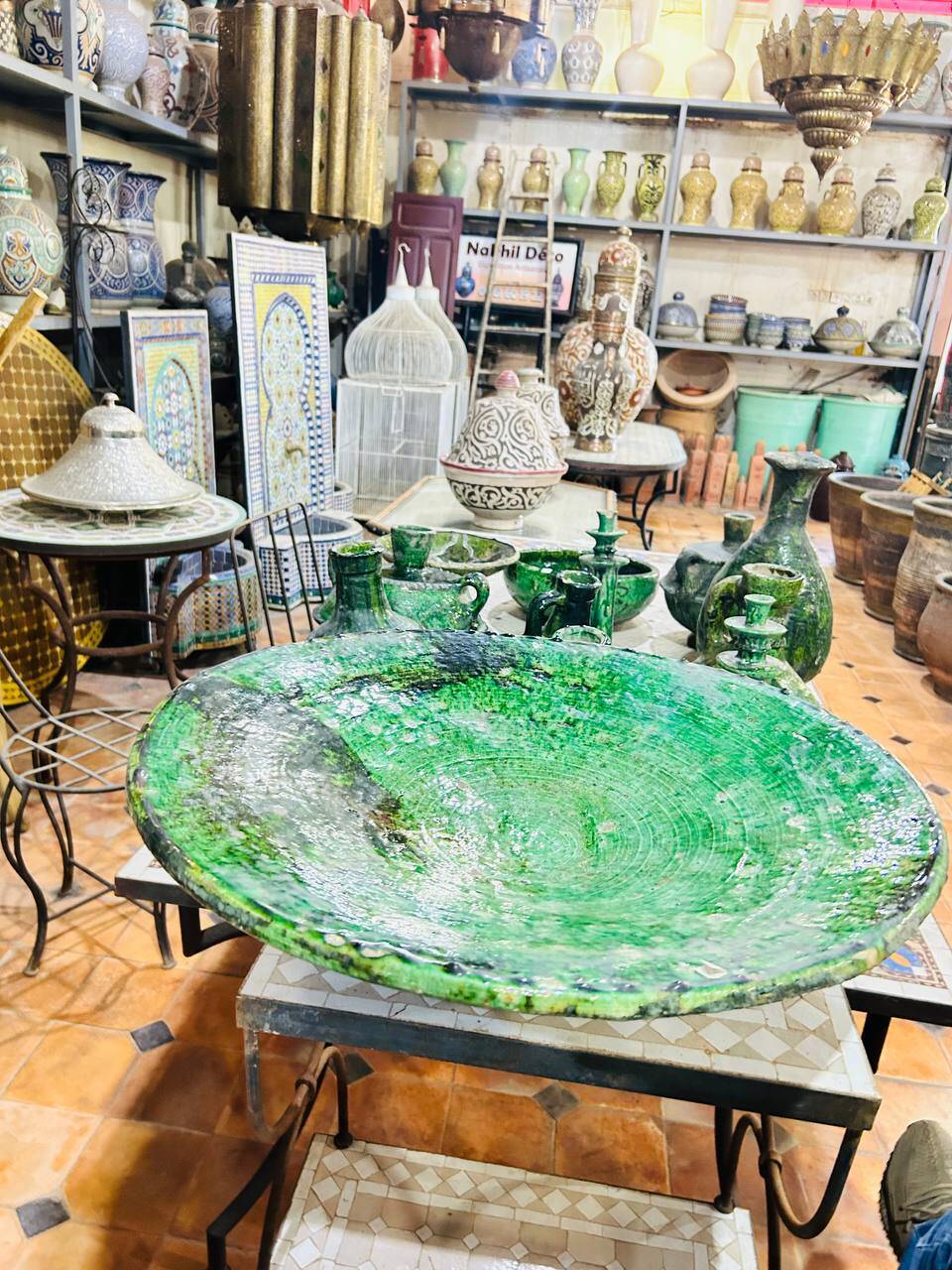 Large green ceramic plate by Tamegroute - 60 cm