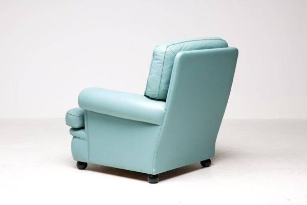 Fauteuil lounge ''Dream B'' de Poltrona Frau, cuir Pelle Frau turquoise, Italie, 1978