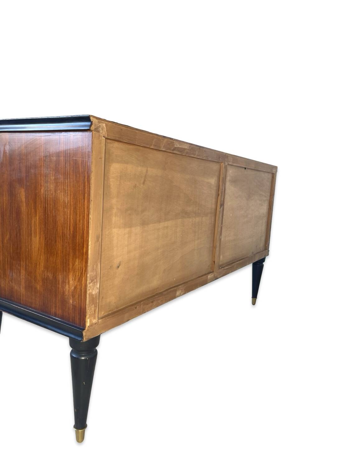 Commode en acajou plaqué avec plateau en verre vert, années 1950