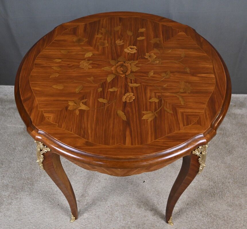 Rosewood marquetry coffee table, Louis XV style – Mid 20th century