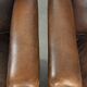 Characterful set of two sheepskin design armchairs with beautiful patina