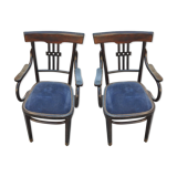 Paire de fauteuils en bois noirci époque 1900 velours bleu