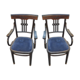 Pair of chairs time-blackened wooden 1900 Blue Velvet