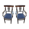 Pair of chairs time-blackened wooden 1900 Blue Velvet