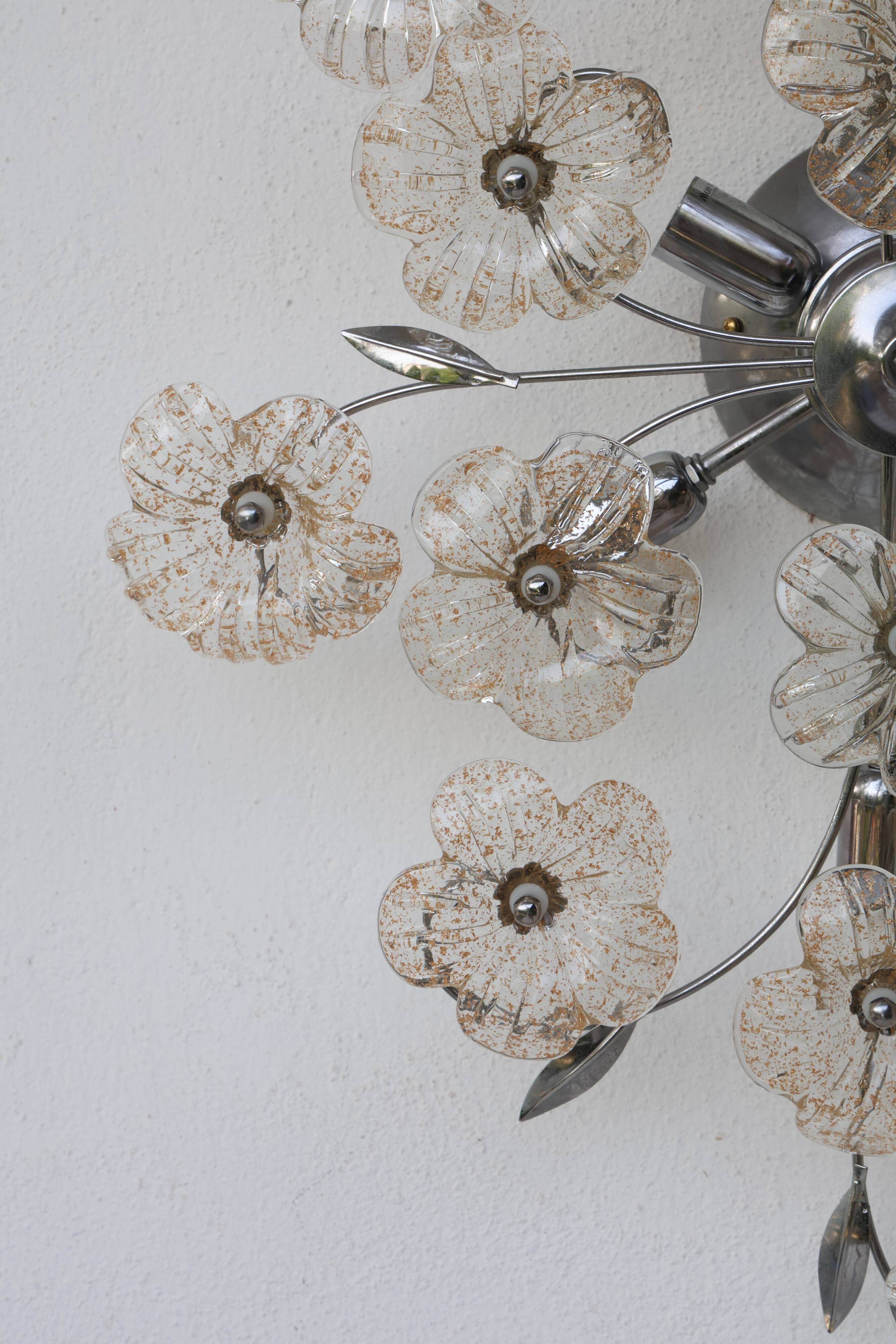 Large Size Gold and Transparent Murano Glass Wall light or Ceiling Light Fl