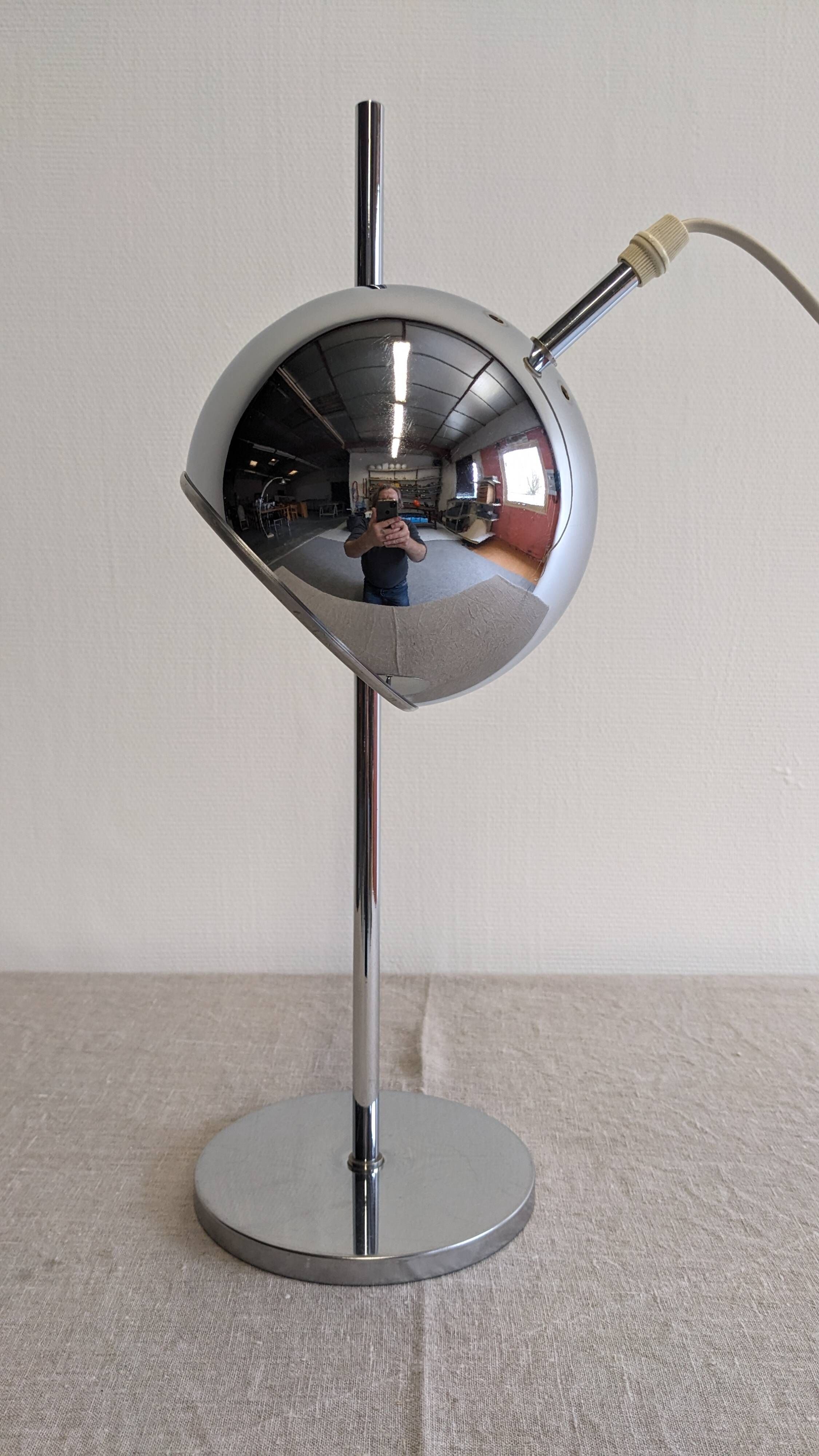 Chrome eye ball lamp, space age, Germany circa 1970.