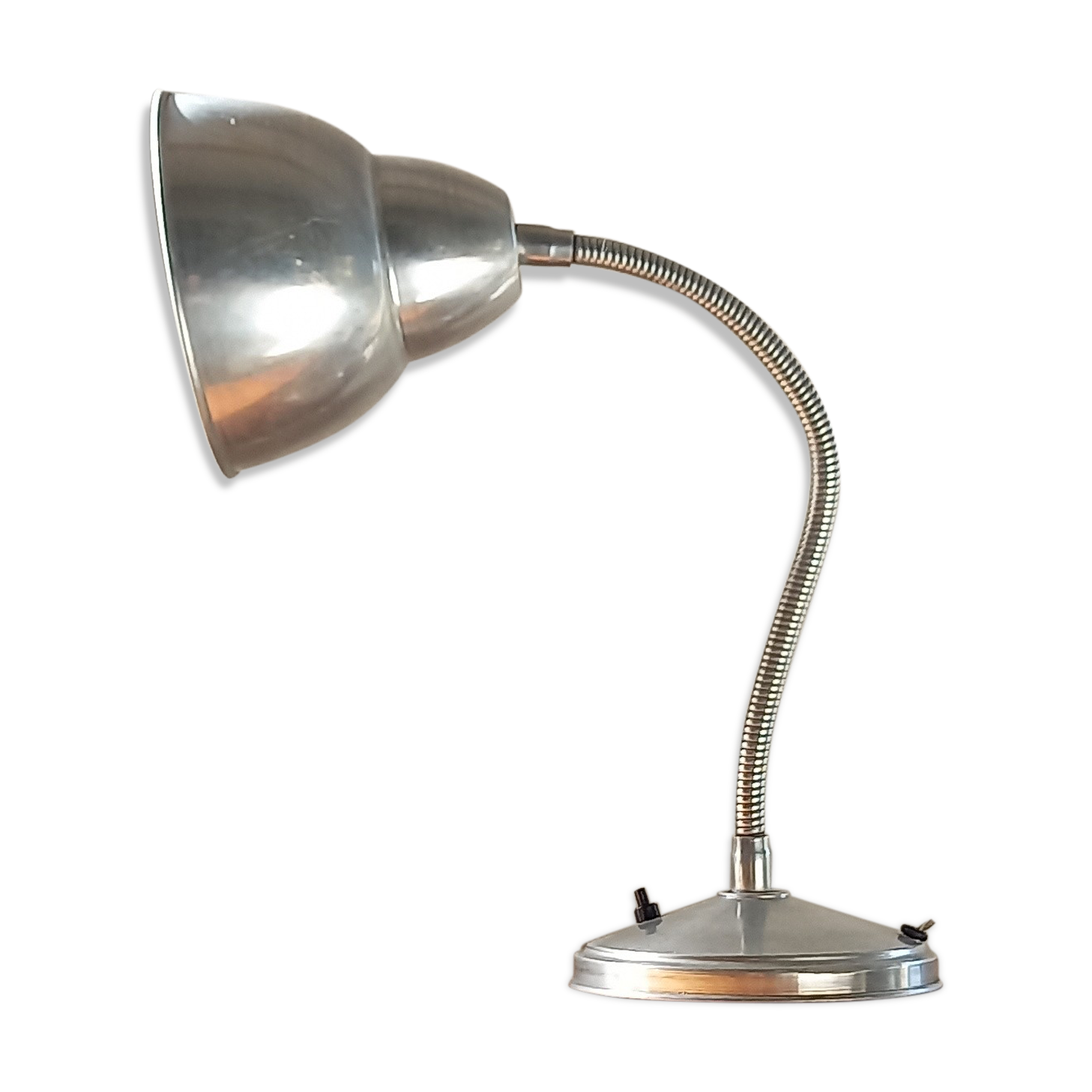 Flexible 1940s aluminum desk lamp. Very good condition