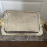 Vintage Silver-Plated Metal Art Deco Serving Tray with Gilded Knot Handle