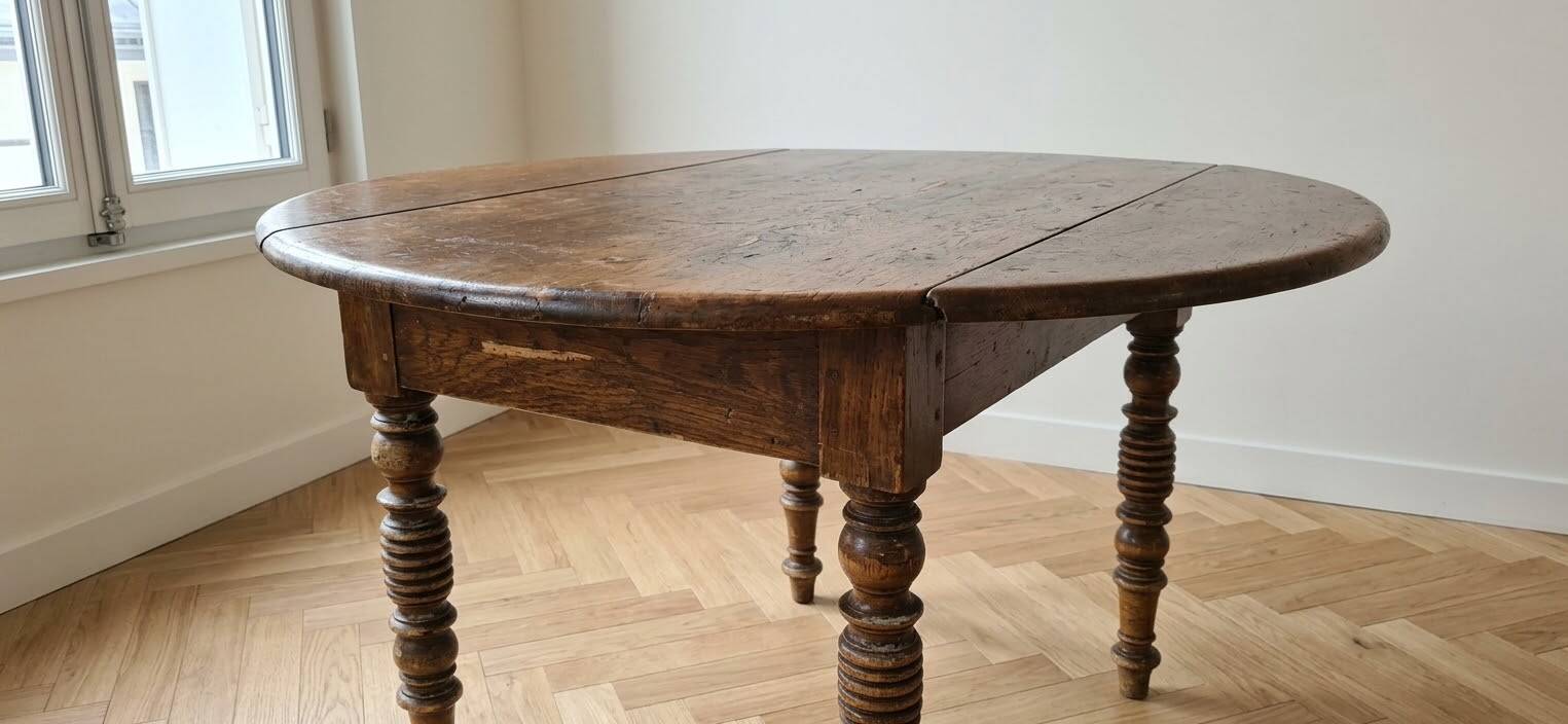 Antique solid wood drop-leaf dining table