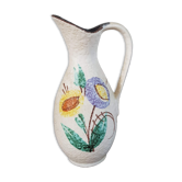 Vintage Scheurich Hand-Painted Fat Lava Vase with Handle - 1960s - Flowers - West Germany