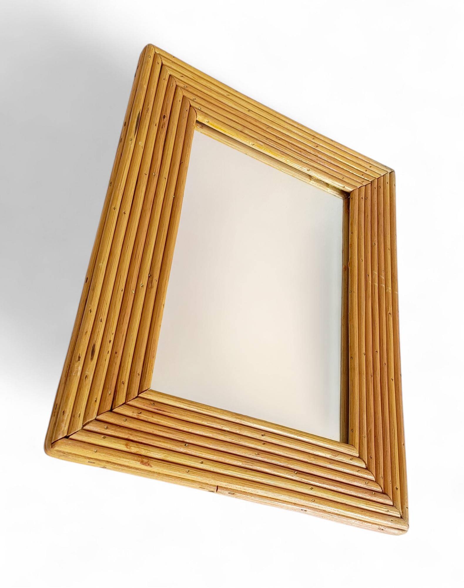 French Riviera Rattan Mirror in the Style of Vivai del Sud, France, 1960s