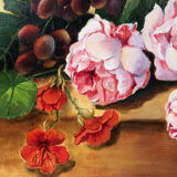 Flowers and fruit, oil on cardboard in 20th century