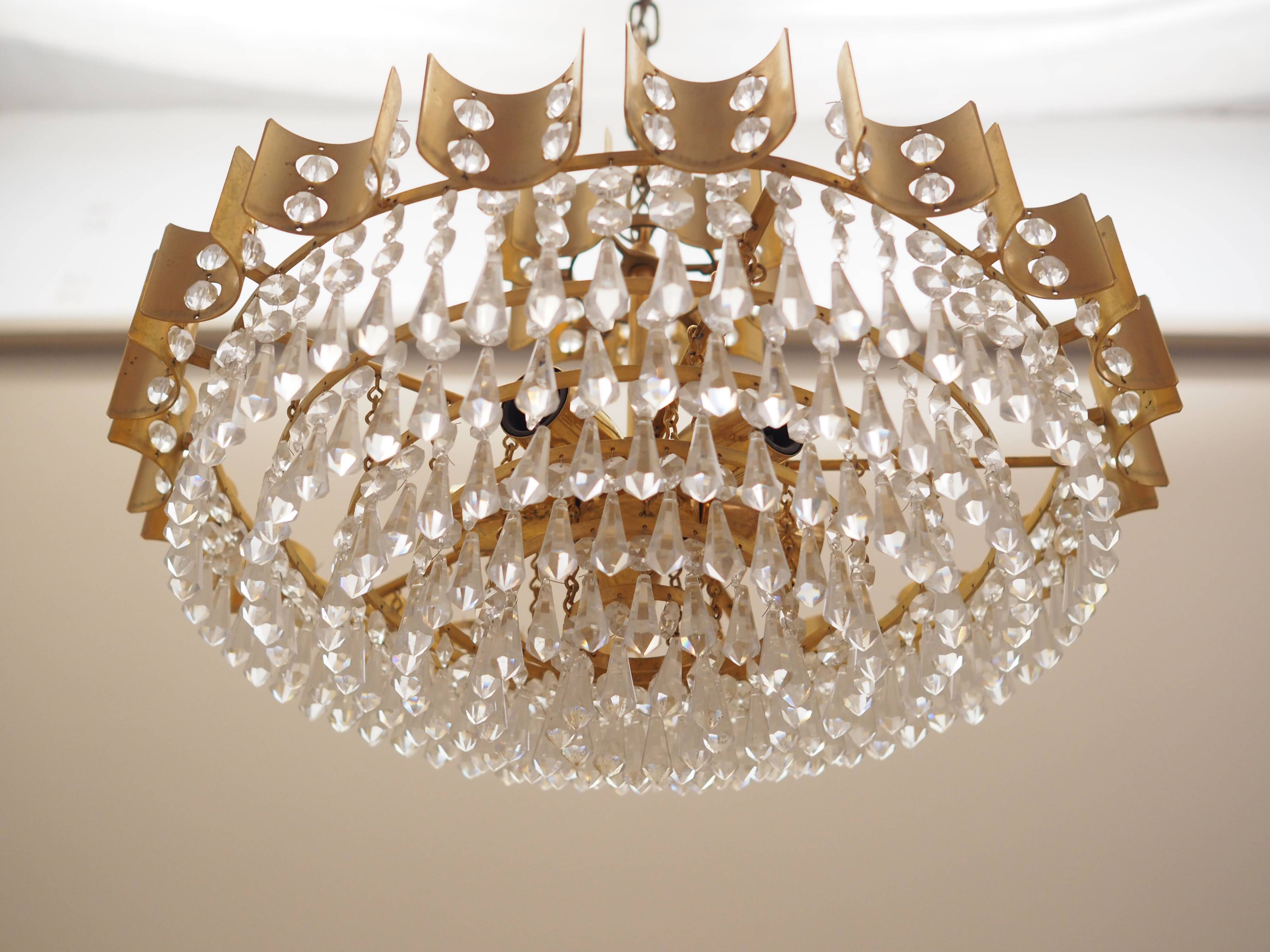 Brass chandelier, Danish design, 1970s, produced in Denmark