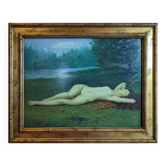 Peinture sur bois nu allongé dans une clairière